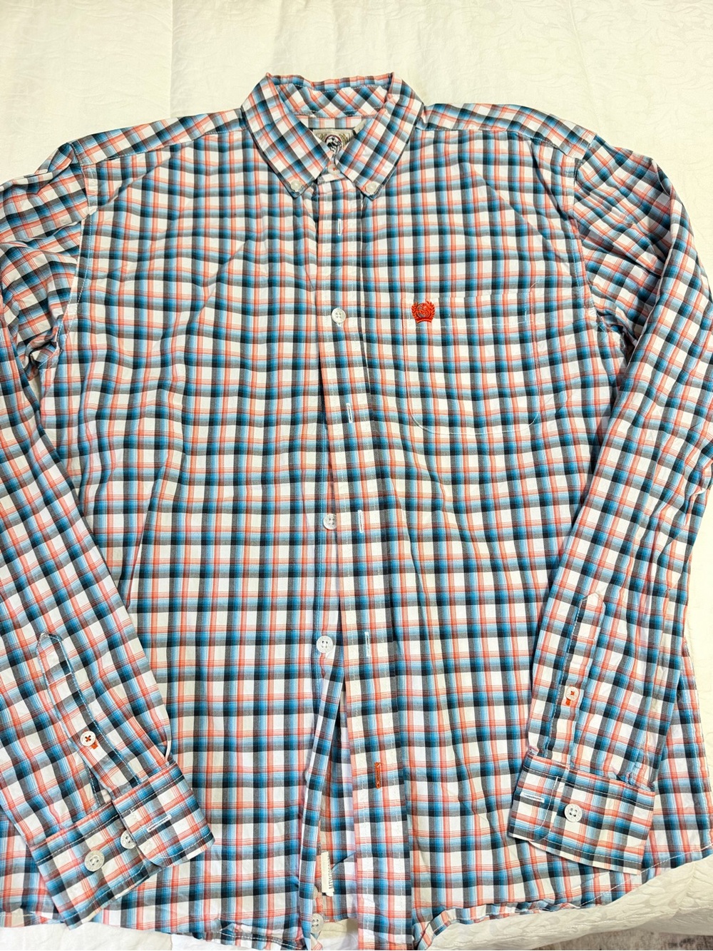 Cinch Boys XL 14 Western Plaid Button Down Shirt Blue Red White Long Sleeve